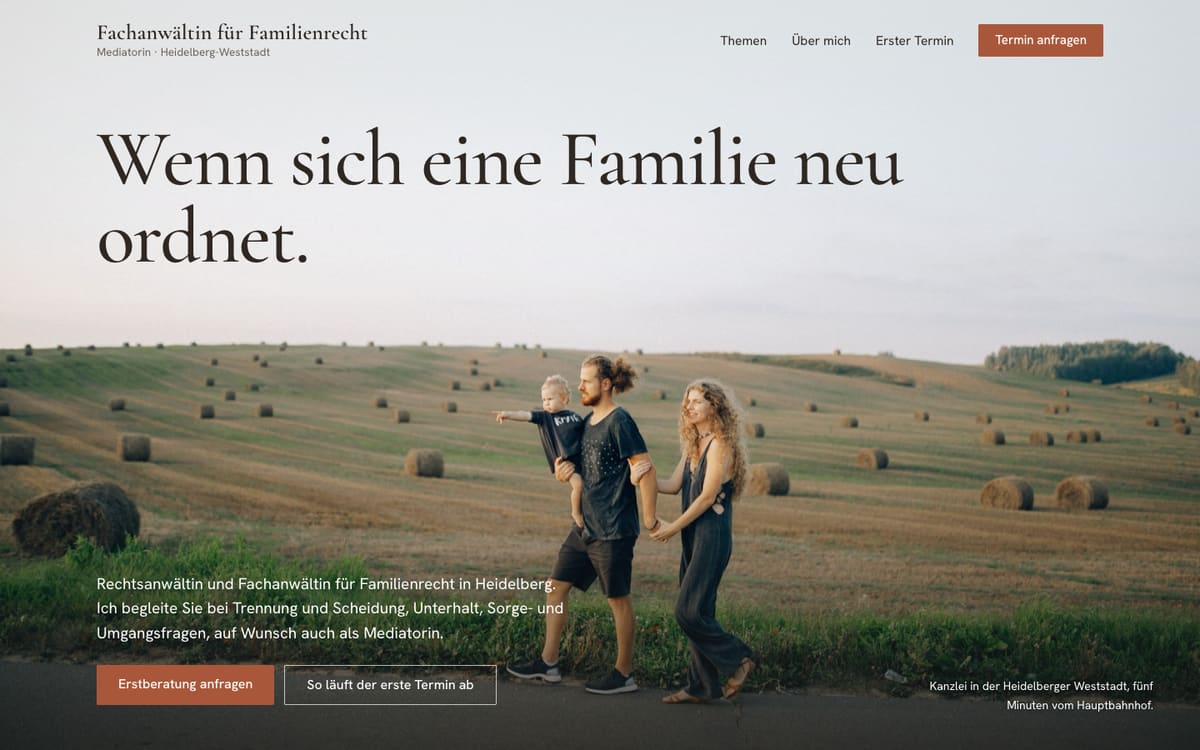 Designmuster einer Startseite, Schwerpunkt Familienrecht.