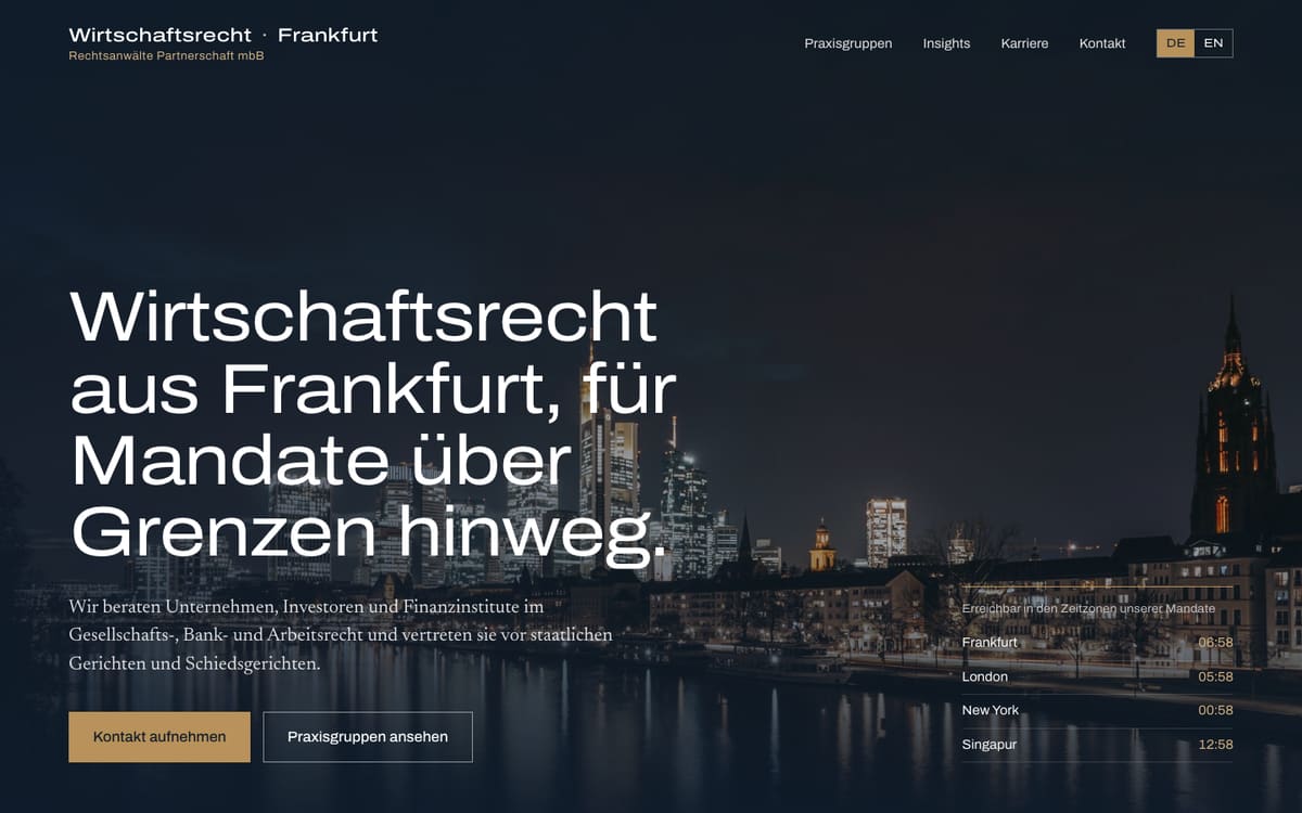 Designmuster einer Startseite, Schwerpunkt Wirtschaftsrecht.